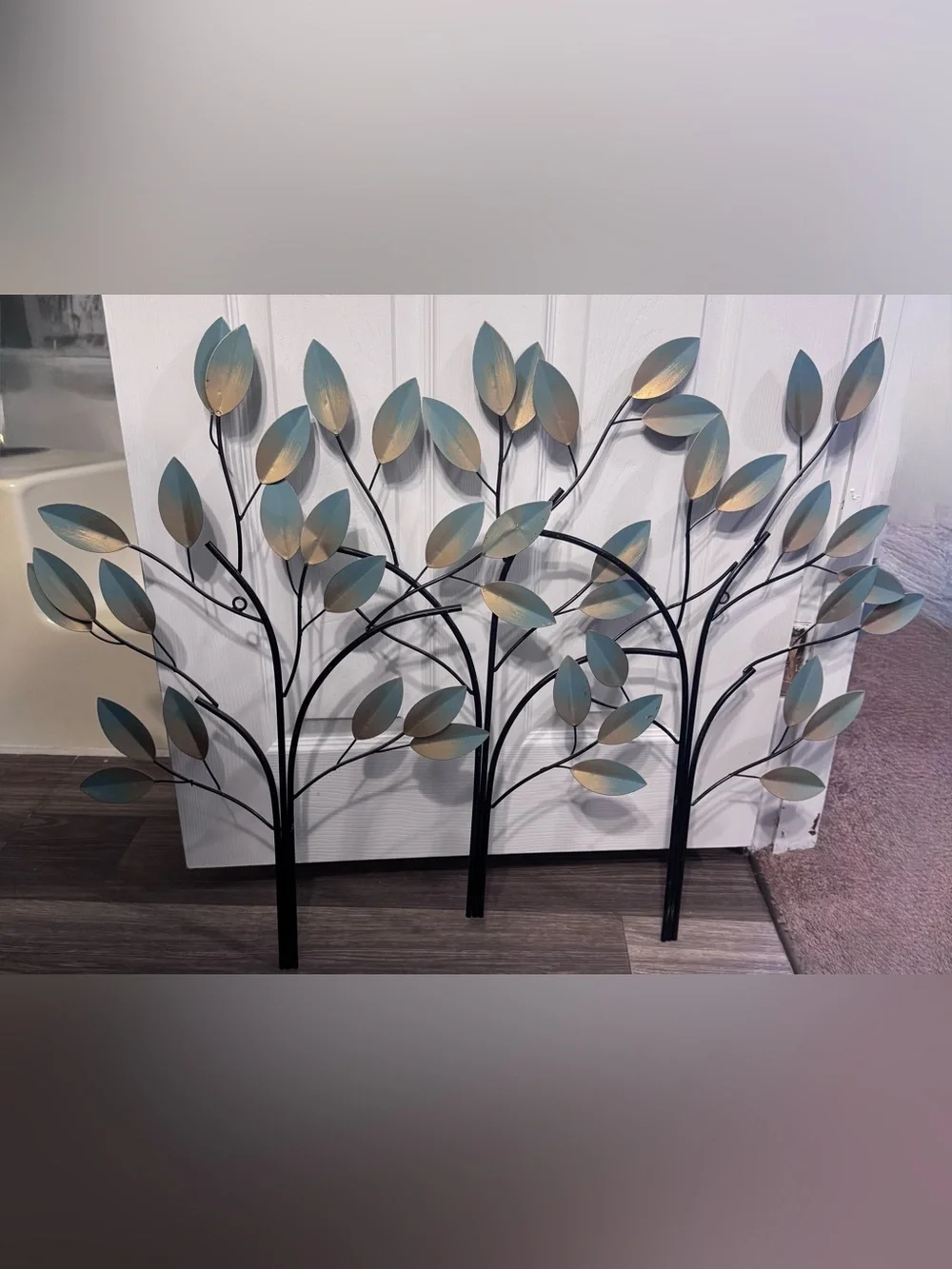 Metal Leaf Wall Art Panel in Blue-Green and Gold - Brand Unspecified